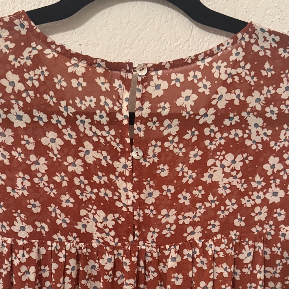 entro Rust Floral Ruffle-Sleeve Mini Dress - Picture 5 of 5